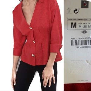 Zara NWT Red Textured Chunky Button Top M
